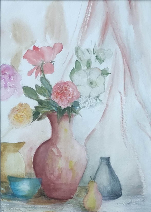 Fleurs et poire au vent